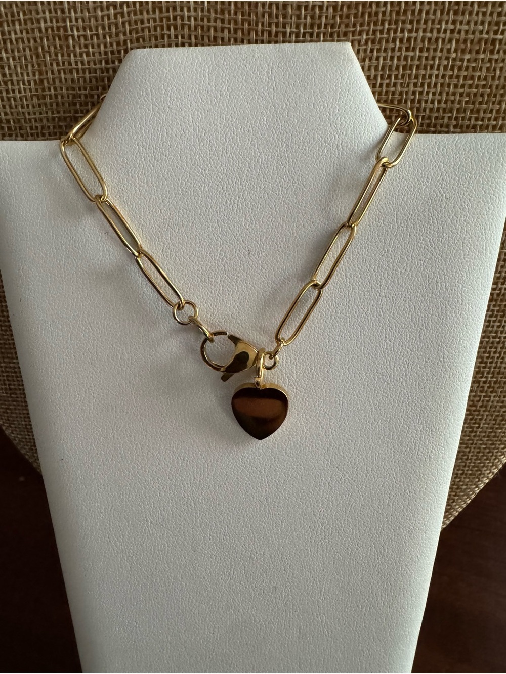 Gold-Tone Paperclip Bracelet with Heart Charm